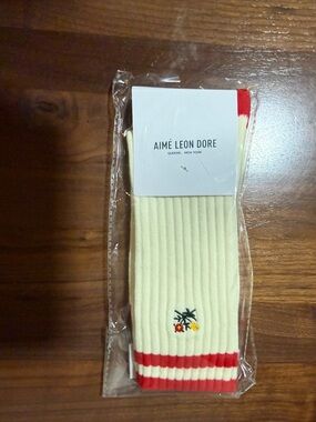 Aime Leon Dore ALD Striped Floral Crest Varsity Crew Sock True Red SS25 One Size